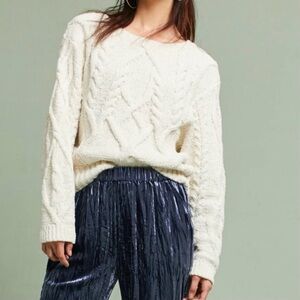 Anthropologie Sleeping On Snow Adaia Chenille Cable Knit Sweater Thick Large